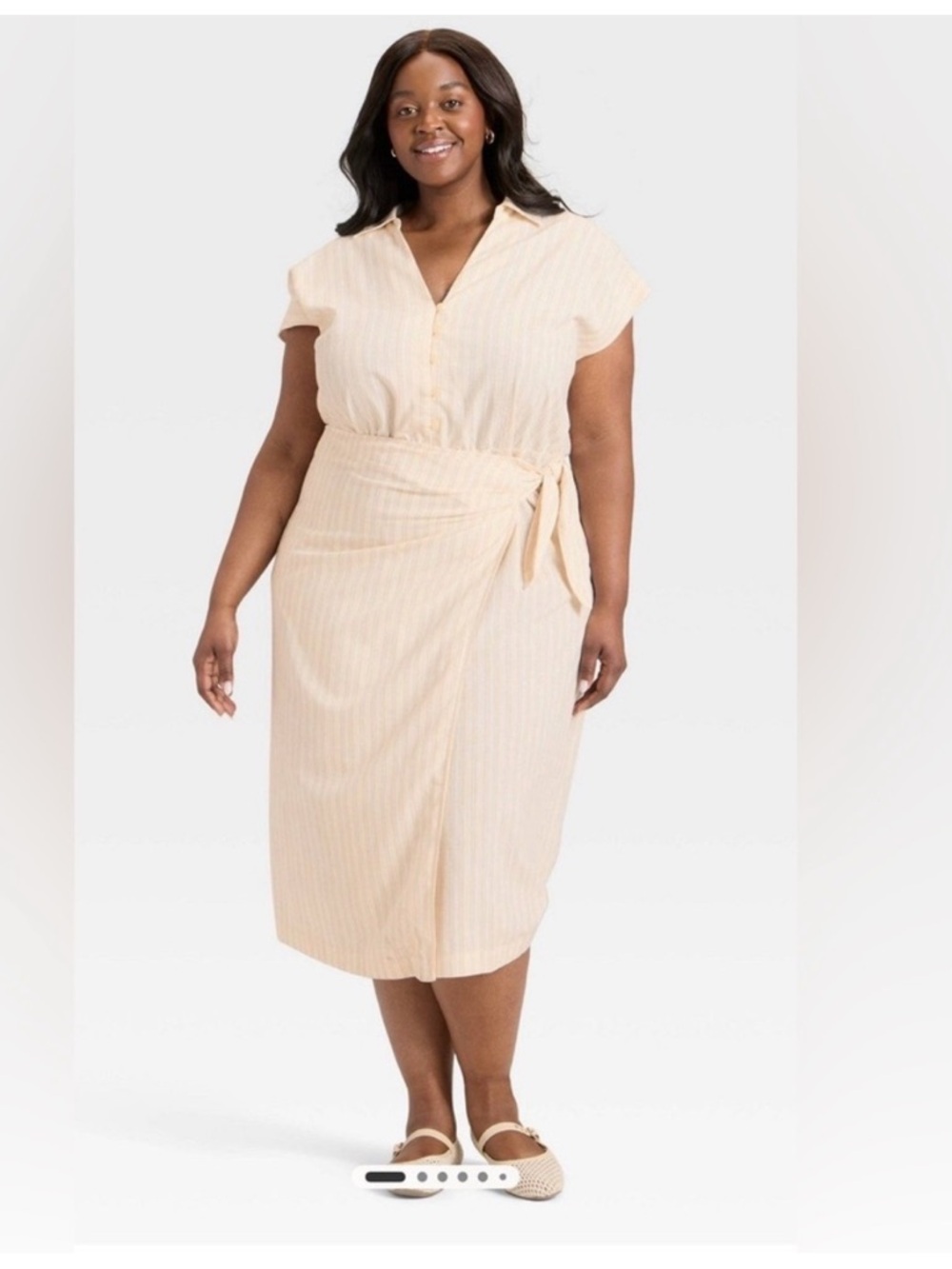 NWT Women's Short Sleeve Wrap Waist Midi Shirtdress, Medium (8-10)